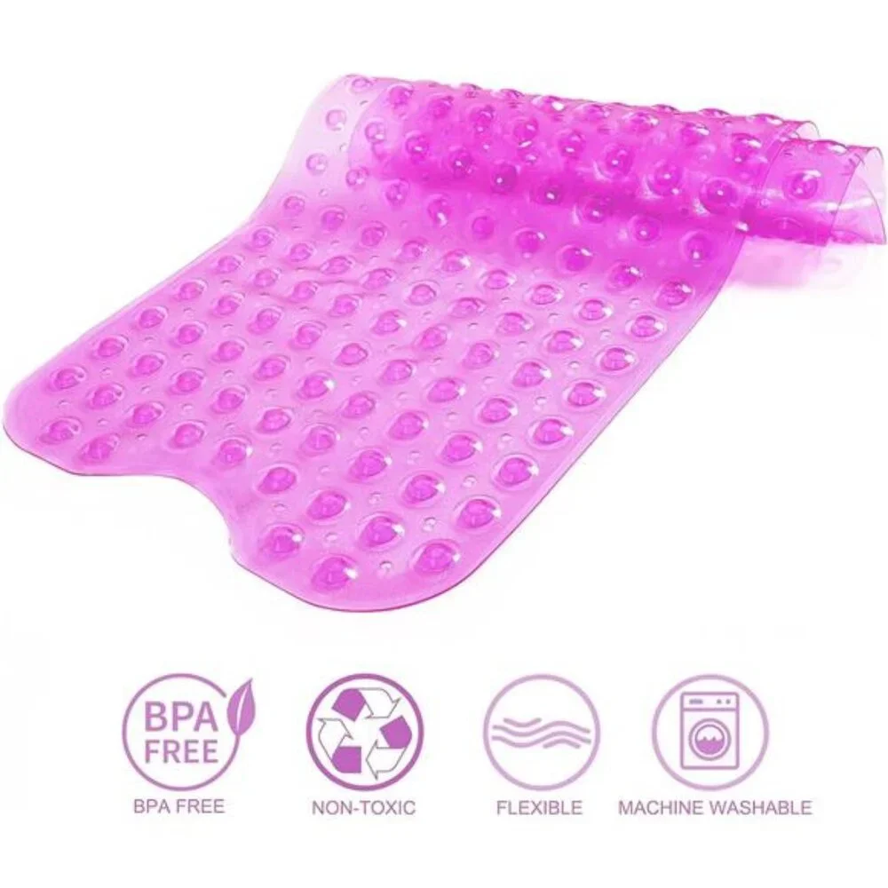 Extra Long Non Slip Bathtub Shower Mat Machine Washable BPA Free 39x16 Pink